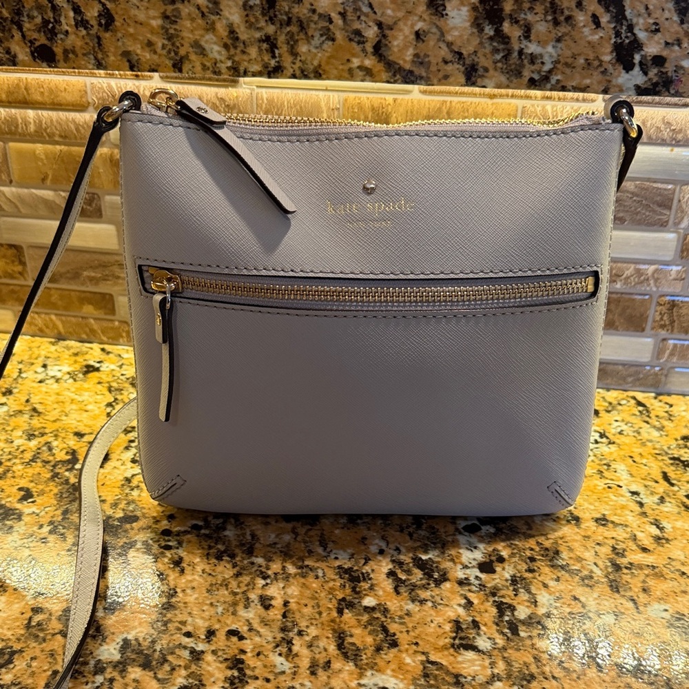 kate spade Light Gray Saffiano Crossbody with Black Strap